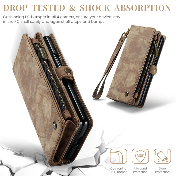 For Samsung Galaxy Z Fold5 CaseMe 008 Multifunctional Zipper Wallet Phone Leather Case(Brown)