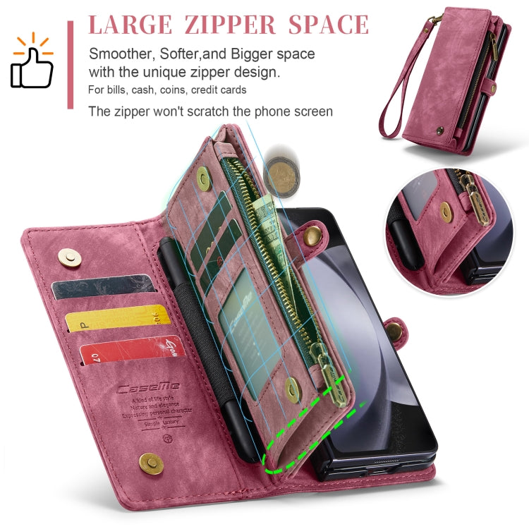 For Samsung Galaxy Z Fold5 CaseMe 008 Multifunctional Zipper Wallet Phone Leather Case(Red)