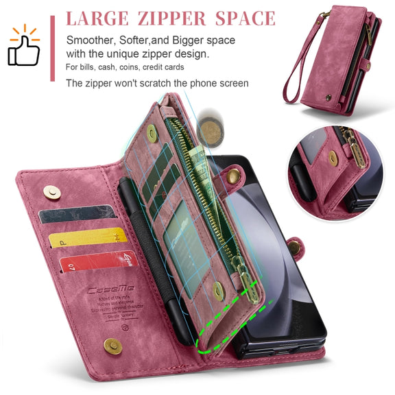 For Samsung Galaxy Z Fold5 CaseMe 008 Multifunctional Zipper Wallet Phone Leather Case(Red)