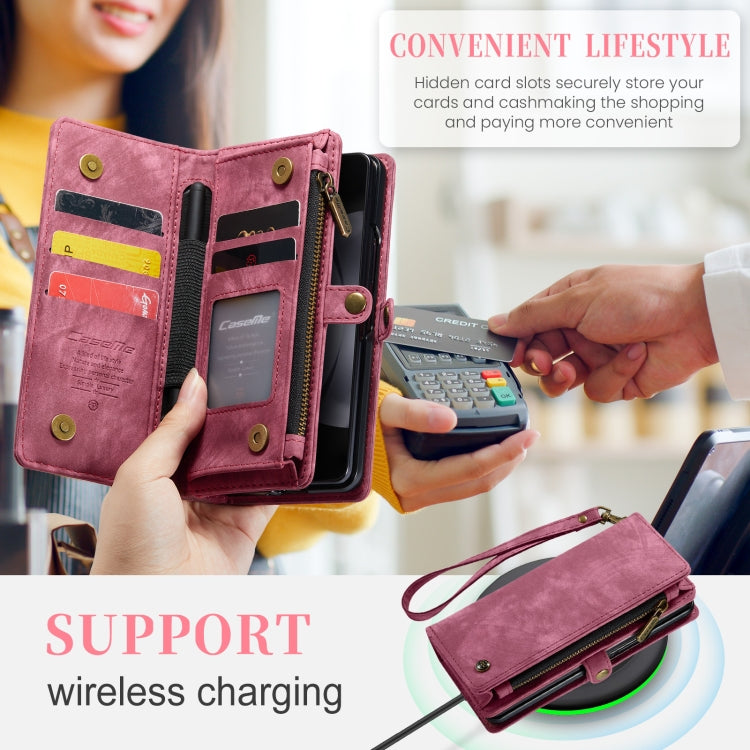 For Samsung Galaxy Z Fold5 CaseMe 008 Multifunctional Zipper Wallet Phone Leather Case(Red)