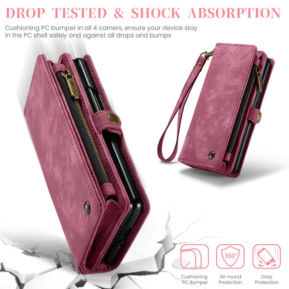 For Samsung Galaxy Z Fold5 CaseMe 008 Multifunctional Zipper Wallet Phone Leather Case(Red)