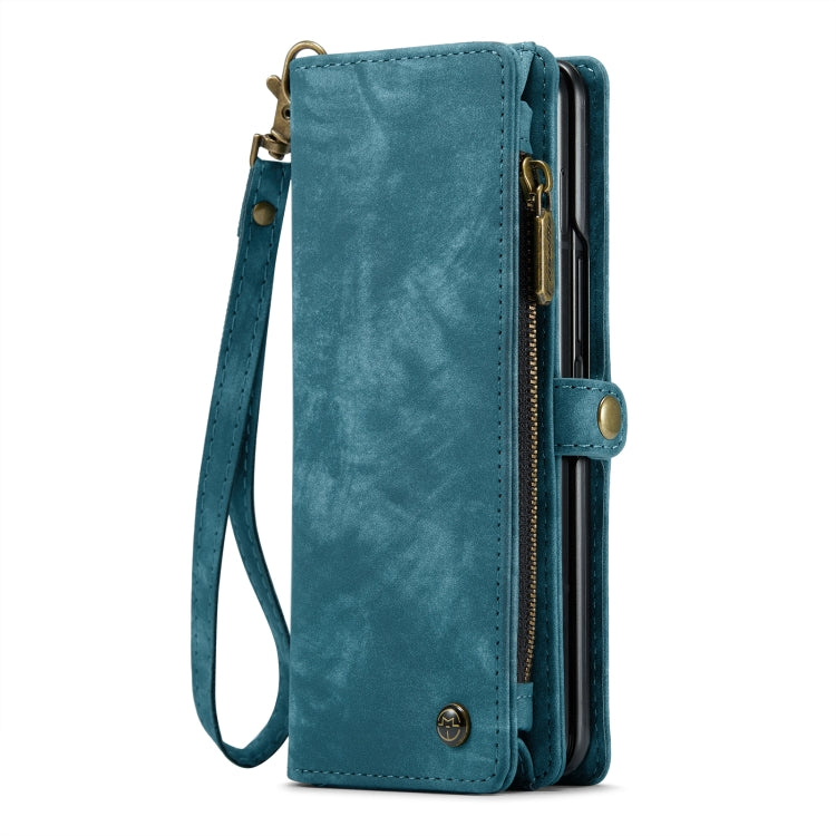 For Samsung Galaxy Z Fold5 CaseMe 008 Multifunctional Zipper Wallet Phone Leather Case(Blue)
