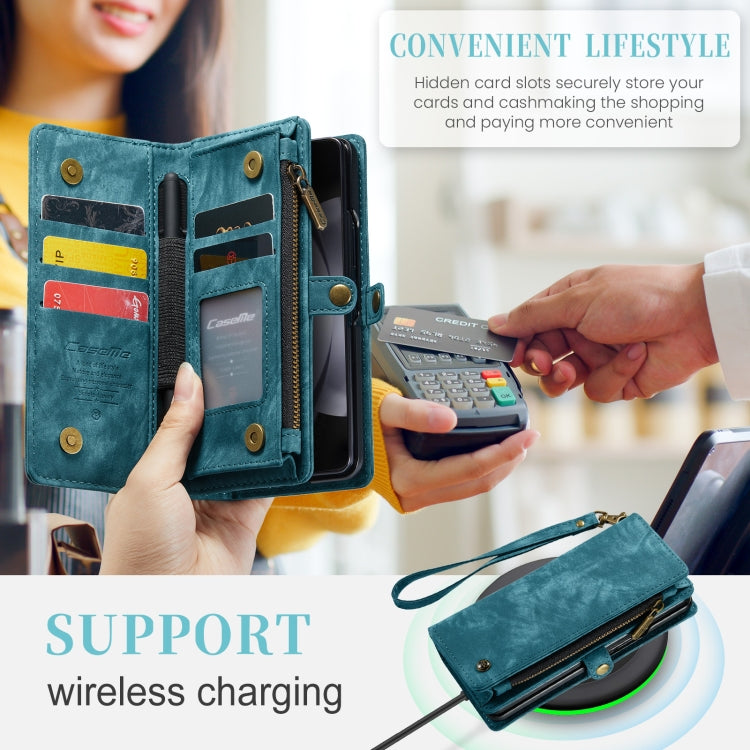 For Samsung Galaxy Z Fold5 CaseMe 008 Multifunctional Zipper Wallet Phone Leather Case(Blue)