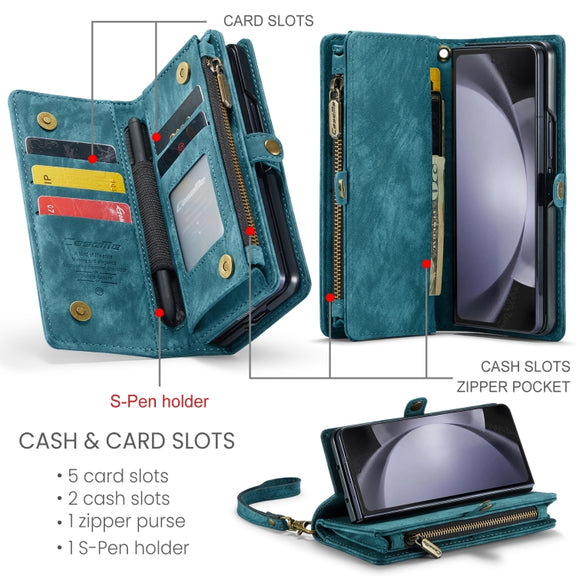 For Samsung Galaxy Z Fold5 CaseMe 008 Multifunctional Zipper Wallet Phone Leather Case(Blue)