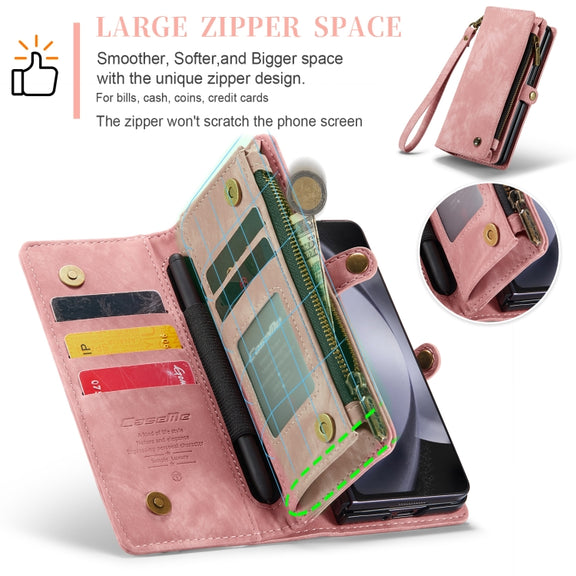 For Samsung Galaxy Z Fold5 CaseMe 008 Multifunctional Zipper Wallet Phone Leather Case(Pink)
