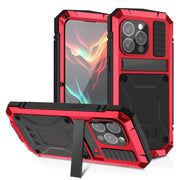 For iPhone 15 Pro Max R-JUST Shockproof Life Water-resistant Dust-proof Metal + Silicone Phone Case with Holder(Red)