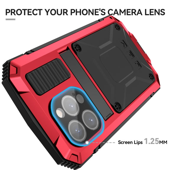 For iPhone 15 Pro Max R-JUST Shockproof Life Water-resistant Dust-proof Metal + Silicone Phone Case with Holder(Red)