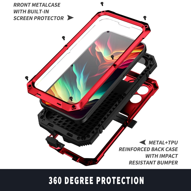 For iPhone 15 Pro Max R-JUST Shockproof Life Water-resistant Dust-proof Metal + Silicone Phone Case with Holder(Red)