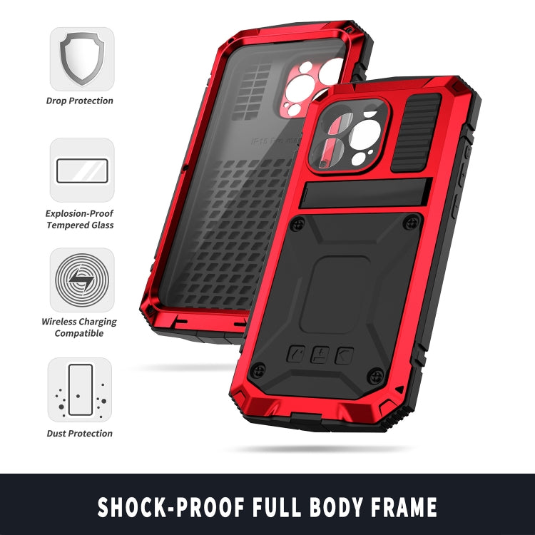 For iPhone 15 Pro Max R-JUST Shockproof Life Water-resistant Dust-proof Metal + Silicone Phone Case with Holder(Red)