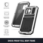 For iPhone 15 Pro Max R-JUST Shockproof Life Water-resistant Dust-proof Metal + Silicone Phone Case with Holder(Silver)