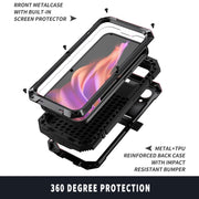 For iPhone 15 Plus R-JUST Shockproof Life Water-resistant Dust-proof Metal + Silicone Phone Case with Holder(Black)