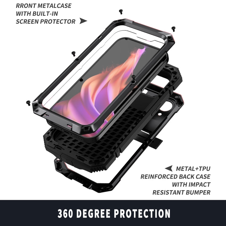 For iPhone 15 Plus R-JUST Shockproof Life Water-resistant Dust-proof Metal + Silicone Phone Case with Holder(Black)
