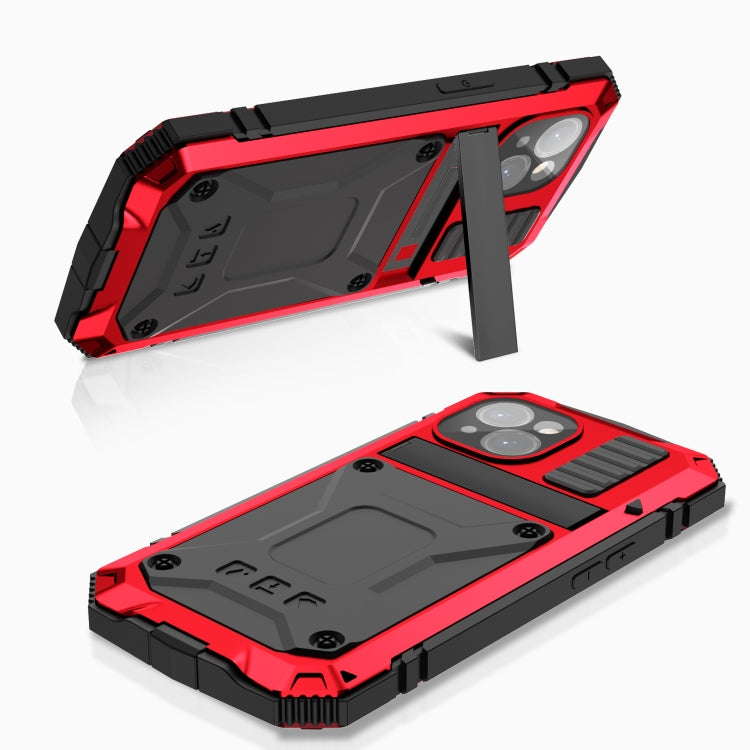 For iPhone 15 Plus R-JUST Shockproof Life Water-resistant Dust-proof Metal + Silicone Phone Case with Holder(Red)