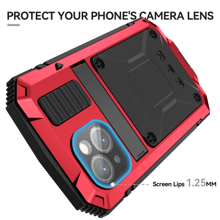 For iPhone 15 Plus R-JUST Shockproof Life Water-resistant Dust-proof Metal + Silicone Phone Case with Holder(Red)