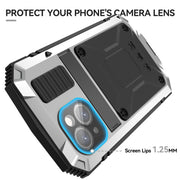 For iPhone 15 Plus R-JUST Shockproof Life Water-resistant Dust-proof Metal + Silicone Phone Case with Holder(Silver)