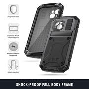 For iPhone 15 R-JUST Shockproof Life Water-resistant Dust-proof Metal + Silicone Phone Case with Holder(Black)