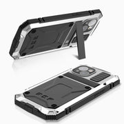 For iPhone 15 R-JUST Shockproof Life Water-resistant Dust-proof Metal + Silicone Phone Case with Holder(Silver)