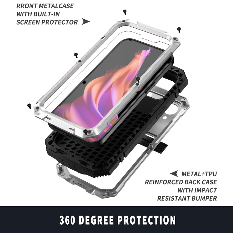For iPhone 15 R-JUST Shockproof Life Water-resistant Dust-proof Metal + Silicone Phone Case with Holder(Silver)