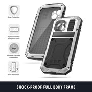 For iPhone 15 R-JUST Shockproof Life Water-resistant Dust-proof Metal + Silicone Phone Case with Holder(Silver)