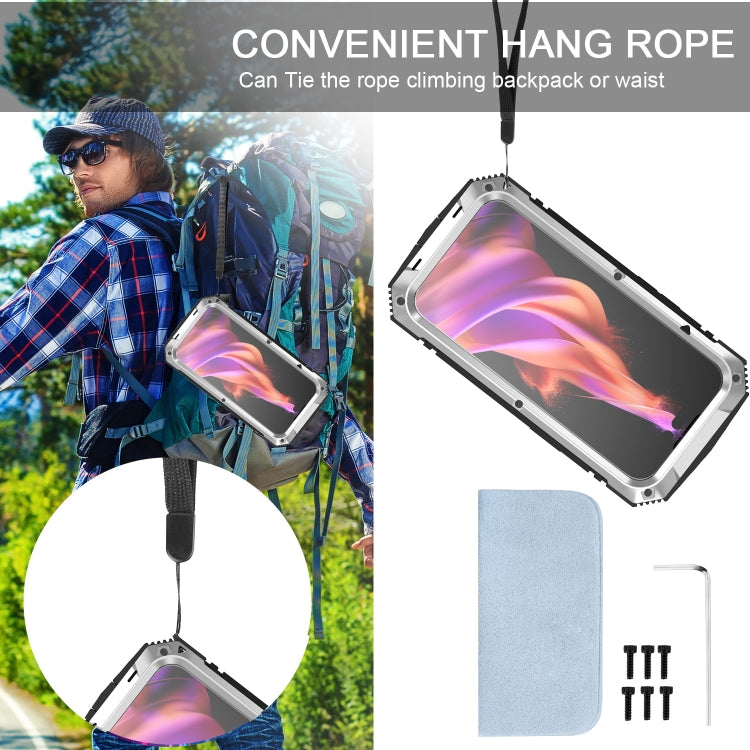For iPhone 15 R-JUST Shockproof Life Water-resistant Dust-proof Metal + Silicone Phone Case with Holder(Silver)