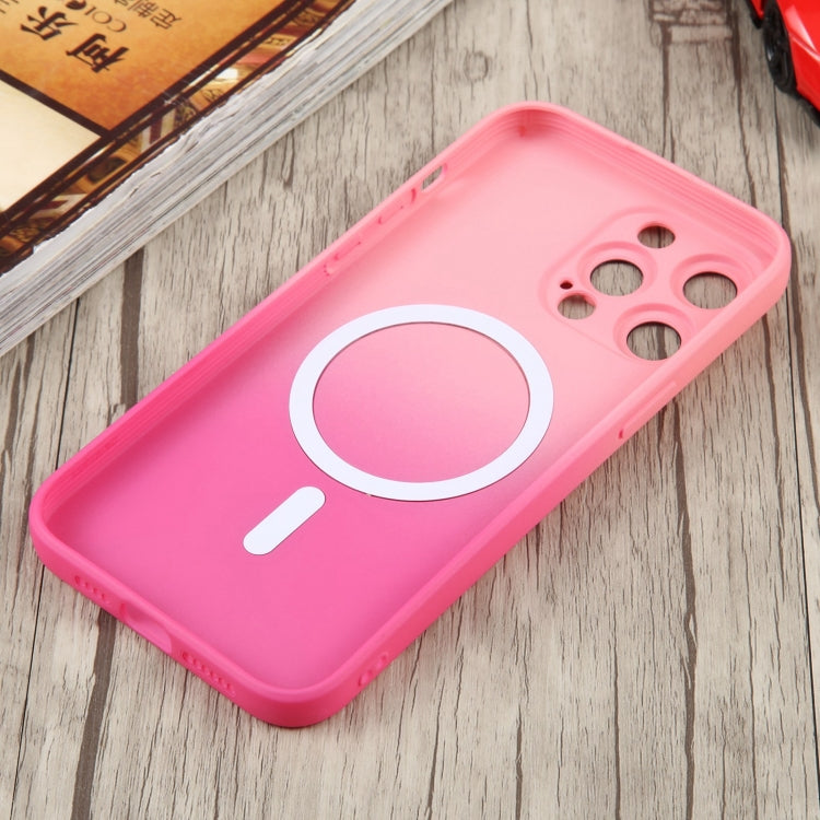 For iPhone 15 Liquid TPU Silicone Gradient MagSafe Phone Case(Pink Red)