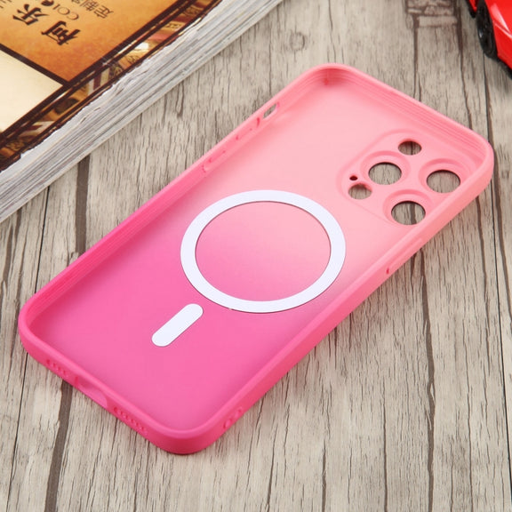 For iPhone 15 Liquid TPU Silicone Gradient MagSafe Phone Case(Pink Red)