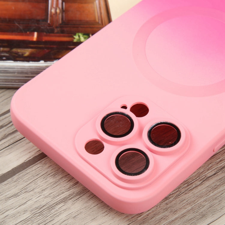 For iPhone 15 Liquid TPU Silicone Gradient MagSafe Phone Case(Pink Red)
