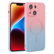 For iPhone 15 Plus Liquid TPU Silicone Gradient MagSafe Phone Case(Pink Blue)