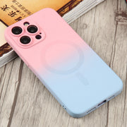 For iPhone 15 Plus Liquid TPU Silicone Gradient MagSafe Phone Case(Pink Blue)