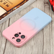 For iPhone 15 Plus Liquid TPU Silicone Gradient MagSafe Phone Case(Pink Blue)