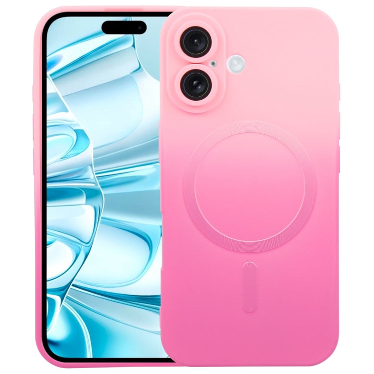 For iPhone 16 Plus Liquid TPU Silicone Gradient MagSafe Phone Case(Pink Red)