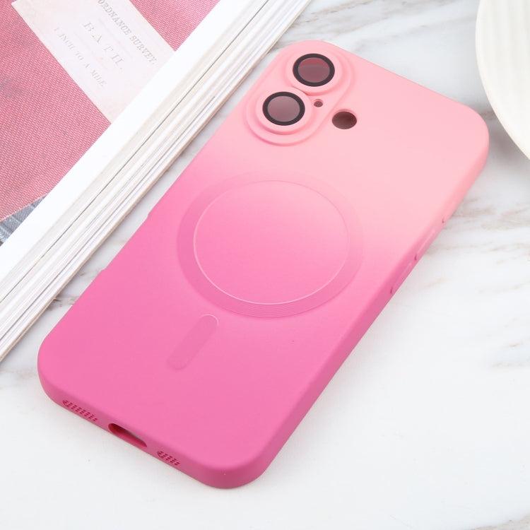 For iPhone 16 Plus Liquid TPU Silicone Gradient MagSafe Phone Case(Pink Red)