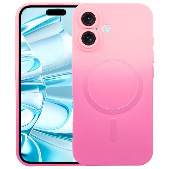 For iPhone 16 Plus Liquid TPU Silicone Gradient MagSafe Phone Case(Pink Red)