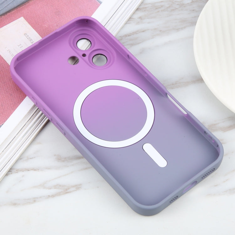 For iPhone 16 Liquid TPU Silicone Gradient MagSafe Phone Case(Purple)