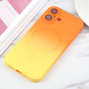 For iPhone 16 Liquid TPU Silicone Gradient MagSafe Phone Case(Orange Yellow)