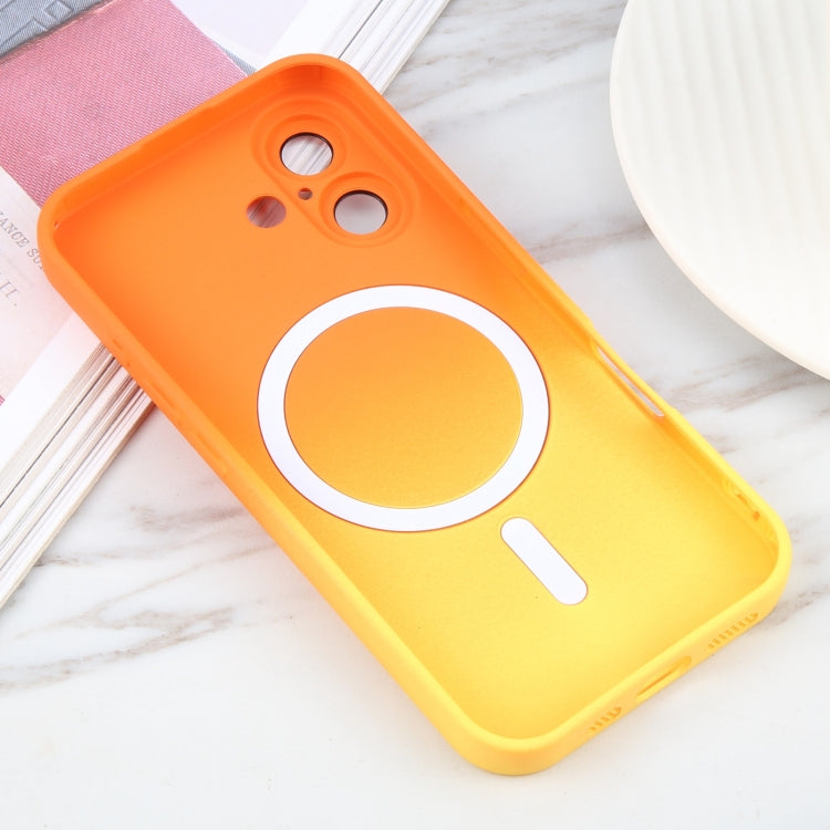 For iPhone 16 Liquid TPU Silicone Gradient MagSafe Phone Case(Orange Yellow)