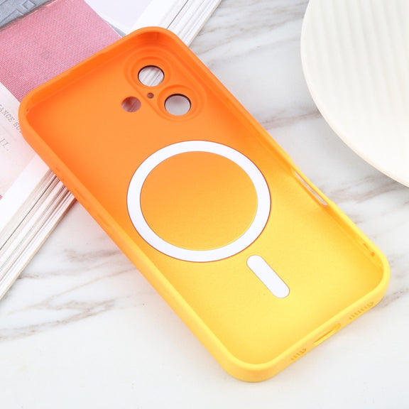 For iPhone 16 Liquid TPU Silicone Gradient MagSafe Phone Case(Orange Yellow)