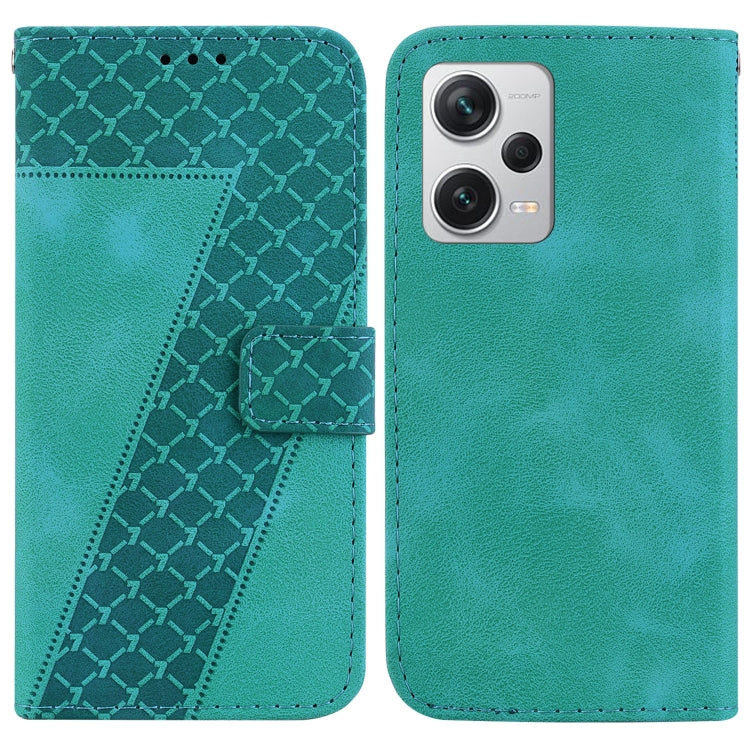 For Xiaomi Redmi Note 12 Pro+ Global 7-shaped Embossed Leather Phone Case(Green)