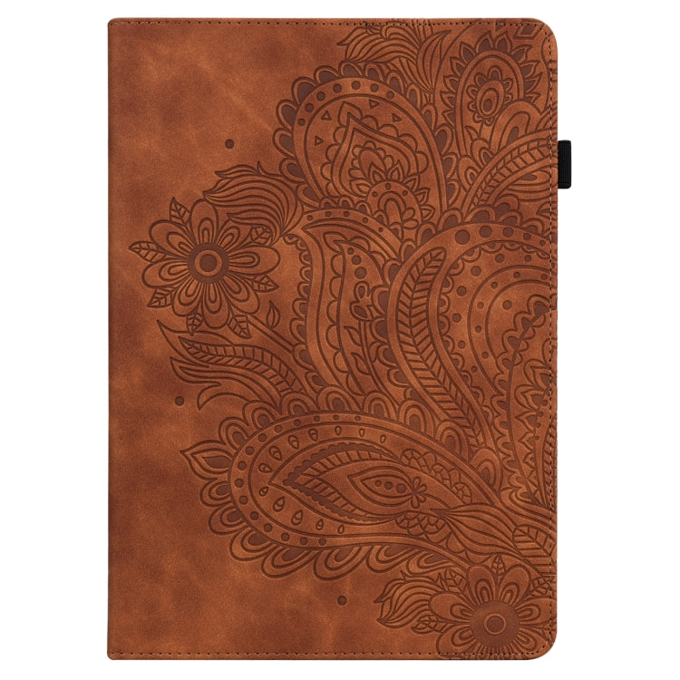 For Google Pixel Tablet Peacock Embossed Pattern Leather Tablet Case(Brown)