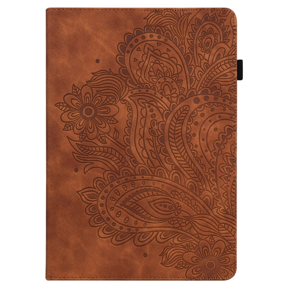 For Google Pixel Tablet Peacock Embossed Pattern Leather Tablet Case(Brown)