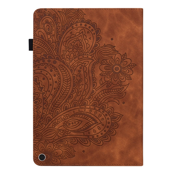 For Google Pixel Tablet Peacock Embossed Pattern Leather Tablet Case(Brown)