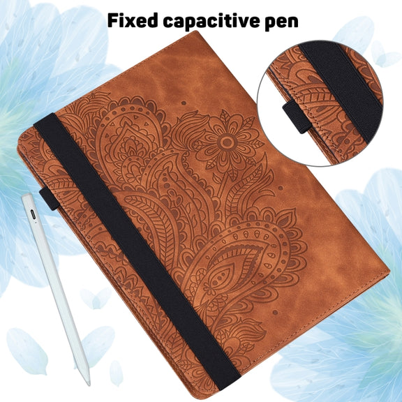 For Google Pixel Tablet Peacock Embossed Pattern Leather Tablet Case(Brown)