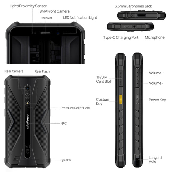Ulefone Armor X12 Pro, 4GB+64GB, IP68/IP69K Rugged Phone, 5.45 inch Android 13 MediaTek Helio G36 Octa Core, Network: 4G, NFC(All Black)