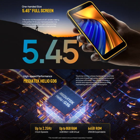 Ulefone Armor X12 Pro, 4GB+64GB, IP68/IP69K Rugged Phone, 5.45 inch Android 13 MediaTek Helio G36 Octa Core, Network: 4G, NFC(All Black)