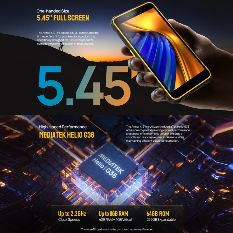 Ulefone Armor X12 Pro, 4GB+64GB, IP68/IP69K Rugged Phone, 5.45 inch Android 13 MediaTek Helio G36 Octa Core, Network: 4G, NFC(All Black)