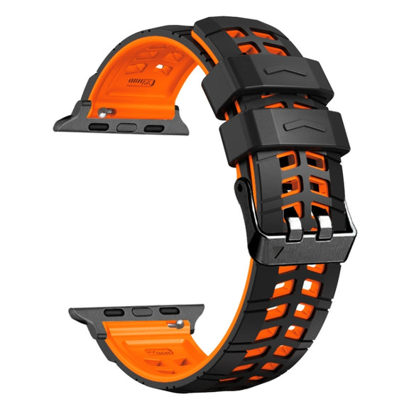 For Apple Watch Ultra 2 49mm Twill Dual-row Buckle Silicone Watch Band(Black Orange)