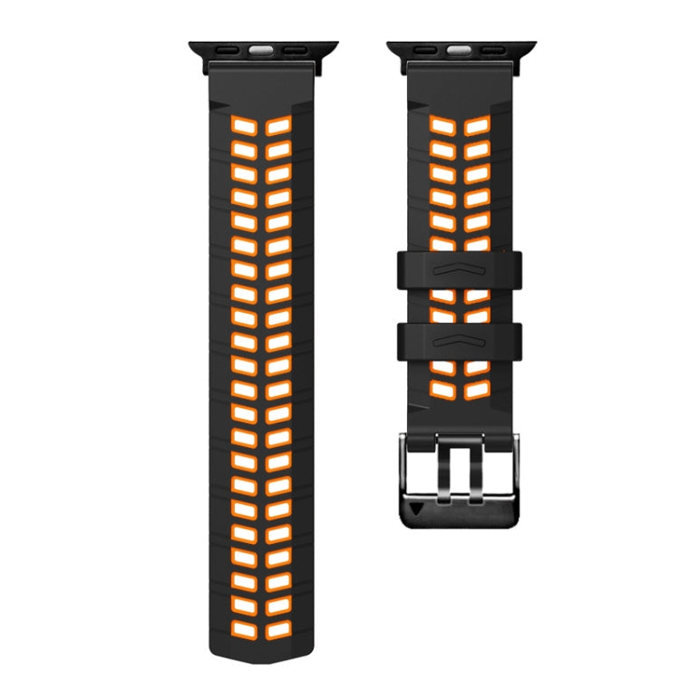 For Apple Watch Ultra 2 49mm Twill Dual-row Buckle Silicone Watch Band(Black Orange)