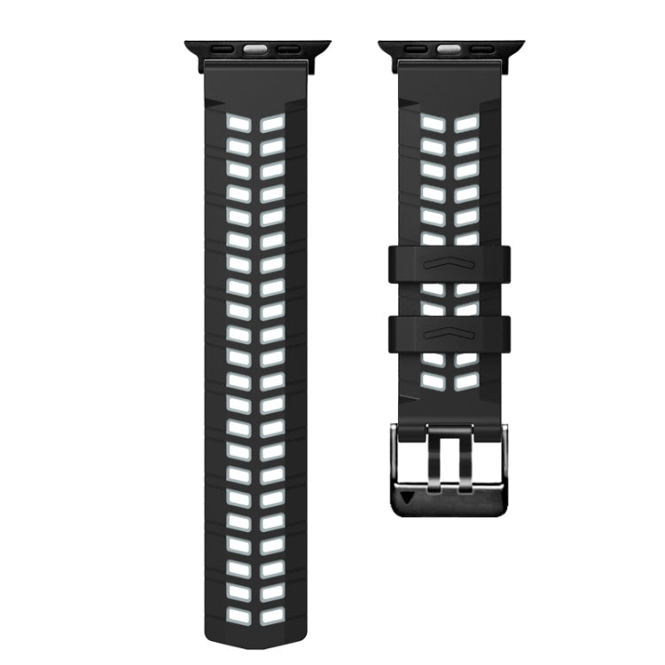 For Apple Watch SE 2023 40mm Twill Dual-row Buckle Silicone Watch Band(Black Grey)