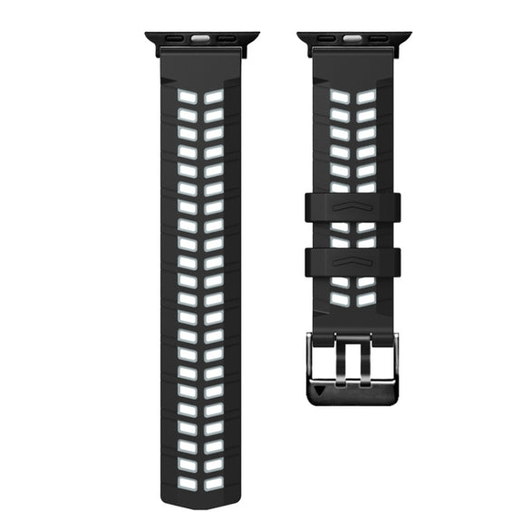 For Apple Watch SE 2023 40mm Twill Dual-row Buckle Silicone Watch Band(Black Grey)