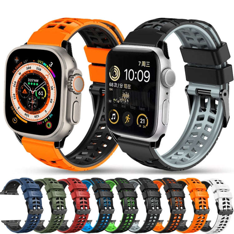 For Apple Watch SE 2023 40mm Twill Dual-row Buckle Silicone Watch Band(Black Grey)